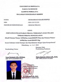 PERTANGGUNGJAWABAN PIDANA TERHADAP ANAK PELAKU TINDAK PIDANA PENGGELAPAN (Studi Putusan Nomor 12/Pid.Sus-Anak/2020/PN Pbm dan Putusan Nomor 64/Pid.Sus-Anak/2020/PN Plg)