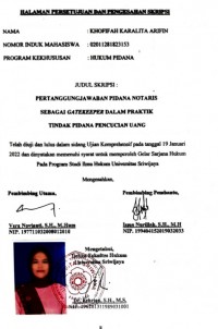 PERTANGGUNGJAWABAN PIDANA NOTARIS SEBAGAI GATEKEEPER DALAM PRAKTIK TINDAK PIDANA PENCUCIAN UANG