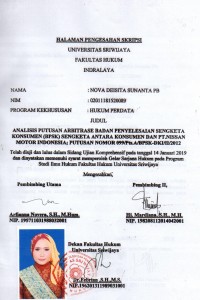 ANALISIS PUTUSAN ARBITRASE BADAN PENYELESAIAN SENGKETA KONSUMEN (BPSK) SENGKETA ANTARA KONSUMEN DAN PT.NISSAN MOTOR INDONESIA; PUTUSAN 
NOMOR 099/Pts.A/BPSK-DKI/II/2012