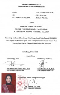 PENEGAKAN HUKUM PIDANA PELAKU PENYEBAR BERITA PALSU (HOAX)  DI KEPOLISIAN DAERAH SUMATERA SELATAN