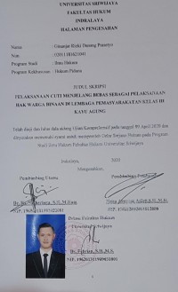 PELAKSANAAN CUTI MENJELANG BEBAS SEBAGAI PELAKSANAAN HAK WARGA BINAAN DI LEMBAGA PEMASYARAKATAN KELAS III KAYU AGUNG