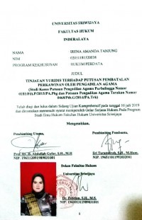 TINJAUAN YURIDIS  TERHADAP PUTUSAN PEMBATALAN PERKAWINAN  OLEH PENGADILAN AGAMA  (Studi Kasus Putusan Pengadilan Agama Purbalingga Nomor 0181/Pdt.P/2015/PA.Pbg dan Putusan Pengadilan Agama Tarakan Nomor 
0468/Pdt.G/2014/PA.Trk)