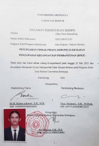 PENCEGAHAN TINDAK PIDANA KORUPSI OLEH BADAN PENGAWASAN KEUANGAN DAN PEMBANGUNAN (BPKP)