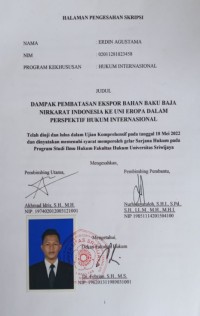 DAMPAK PEMBATASAN EKSPOR BAHAN BAKU BAJA NIRKARAT INDONESIA KE UNI EROPA DALAM PERSPEKTIF HUKUM INTERNASIONAL
